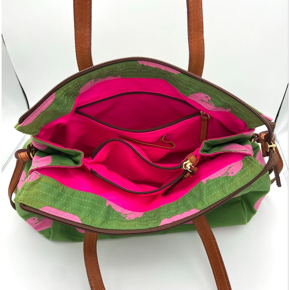 Vintage Dooney & Bourke Samantha Duck Canvas Tote Bag Green Pink Preppy Y2K READ - Picture 8 of 16